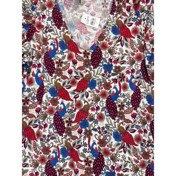 WOMEN LOFT Peacock Ruffle Cinched Sleeve V-Neck Top M - Picture 12 of 15